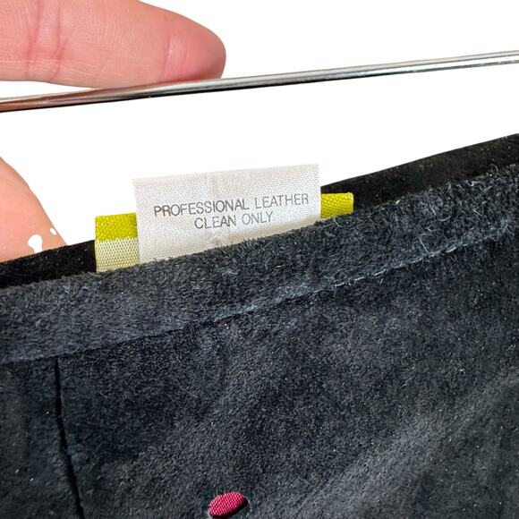 Acorn Black Suede Leather Peek-A-Boo Burgundy Lining A-Line Short Skirt Size 8 - Picture 8 of 8